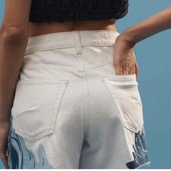 Anthropologie NWT Sz 28 Pilcro Devon 100 % cotton denim blue wave shorts; cute! - Picture 3 of 11